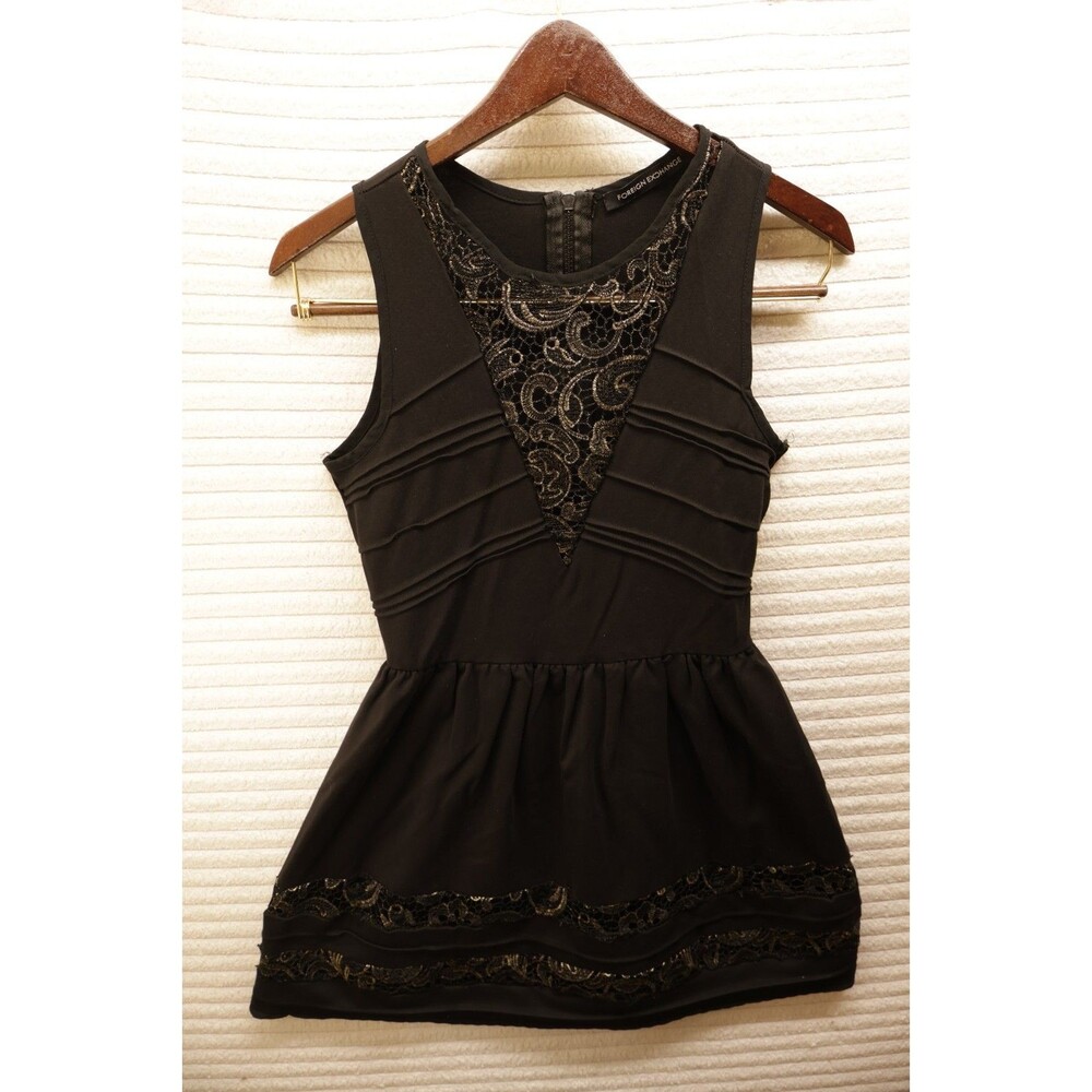 Foreign Exchange Size XS Black Lace A-Line Dress, High Neck, Sleeveless FLAW